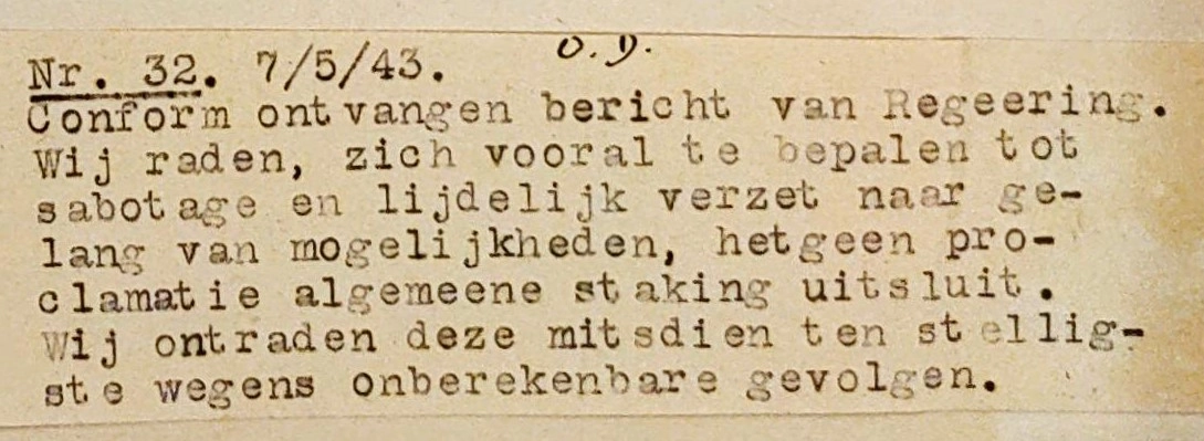 Telegram aan de Raad van Verzet