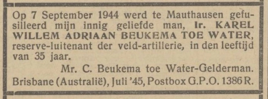 Advertentie Beukema toe Water 1945